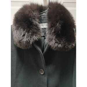 Forecaster Of Boston Women's Black Fox Fur Trim Winter Coat Size 4 Lambswool
